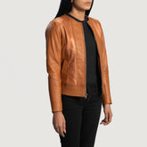 Women Tan Brown Leather Biker Jacket